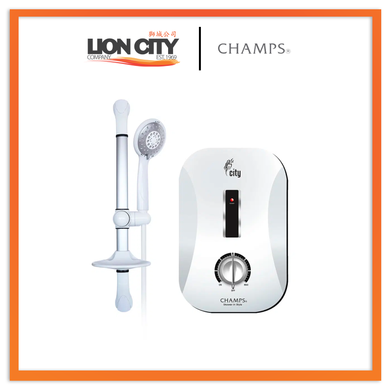 Champs City White Electric Instant Water Heater With Shower Set - Lion City Company