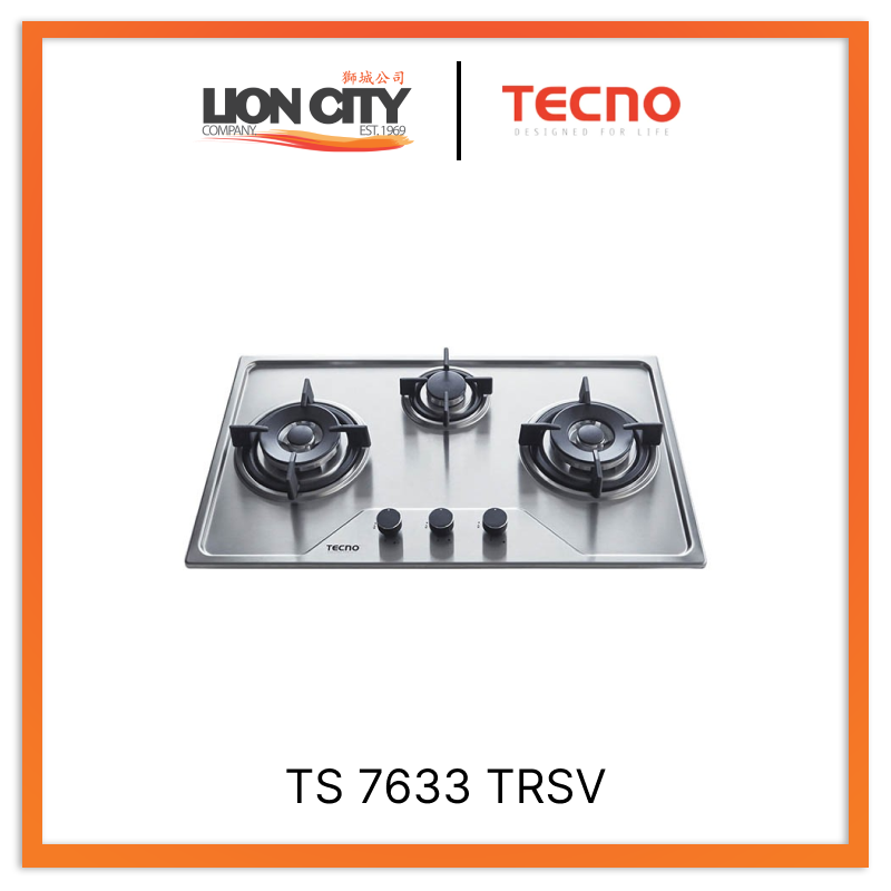Tecno Uno TS 7633 TRSV Stainless Steel Gas Hob Stainless Steel 76cm, 3 Burner (2x Big, 1x Medium)