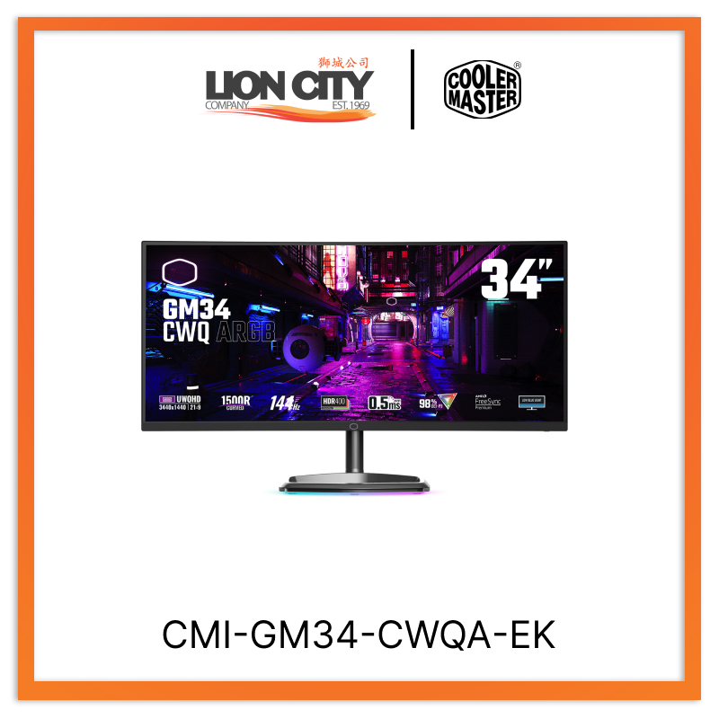 Cooler Master CMI-GM34-CWQA-EK Cm Gm34cwq Argb Curved 144hz Gaming Monitor