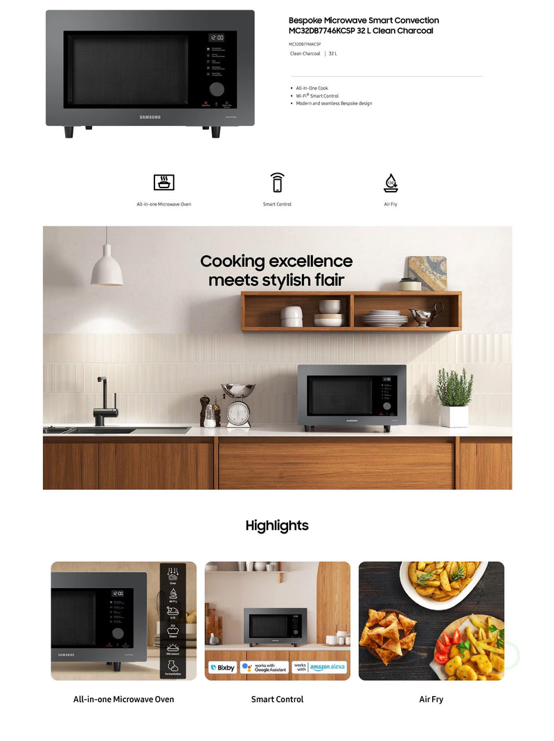 Samsung Bespoke 32L Smart Convection Microwave with Wi‑Fi Control