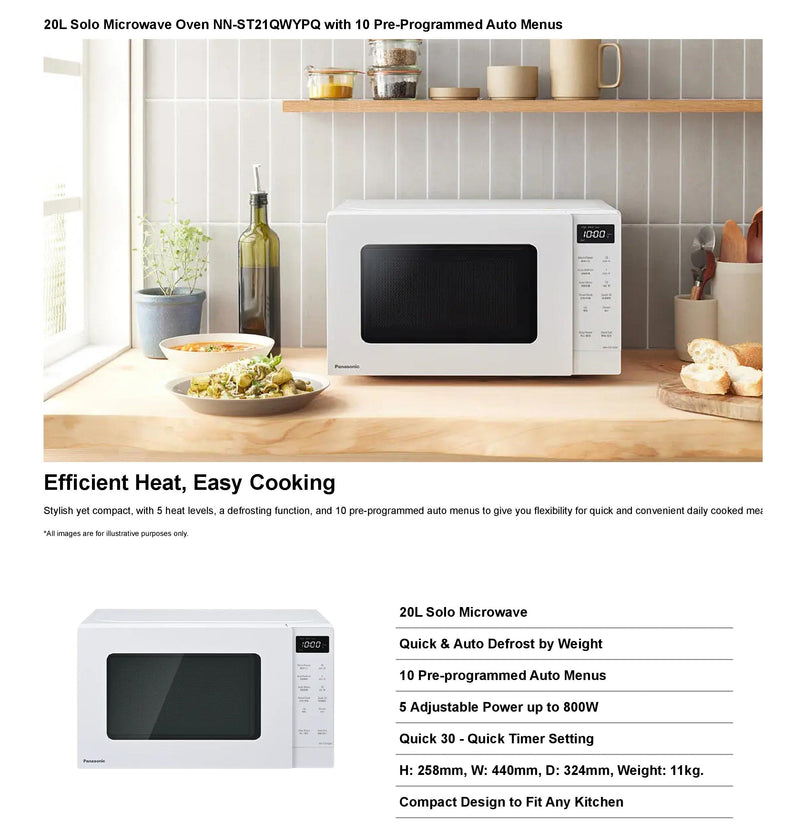 Panasonic 20L Solo Microwave Oven with Auto Defrost