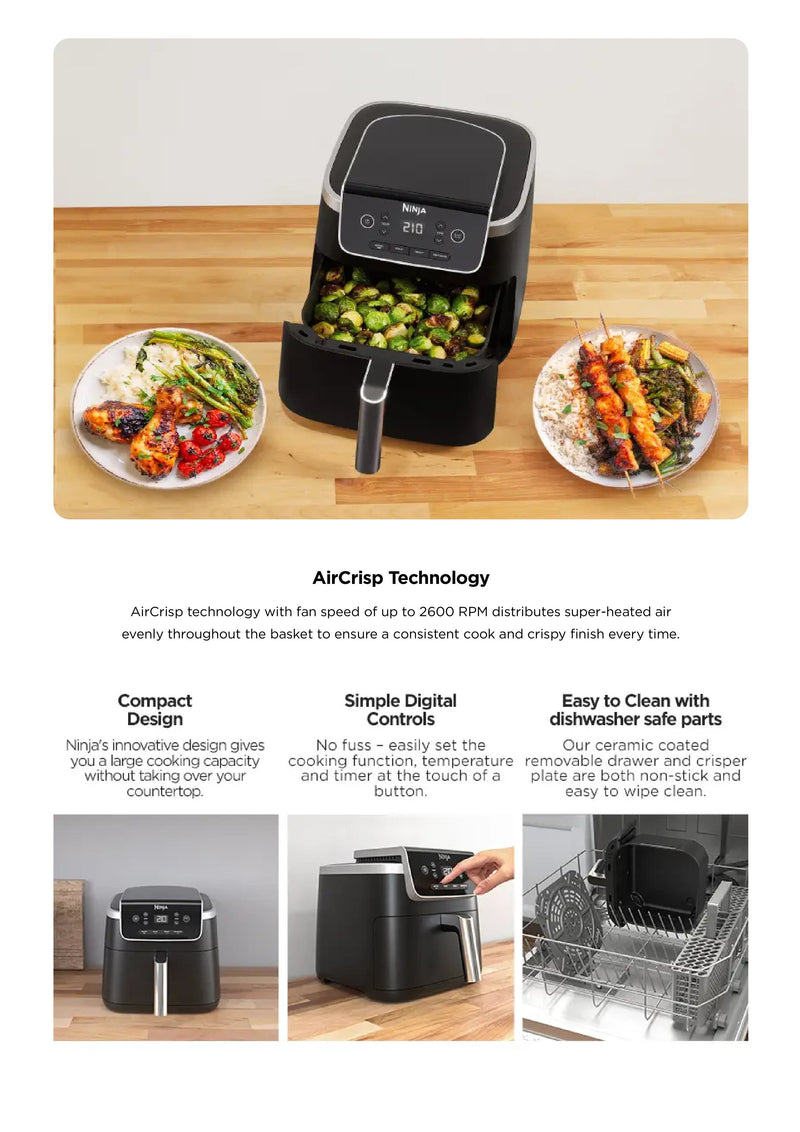 Ninja AF141 Air Fryer Pro 4.7L AirCrisp Technology with 4 Programmable Settings