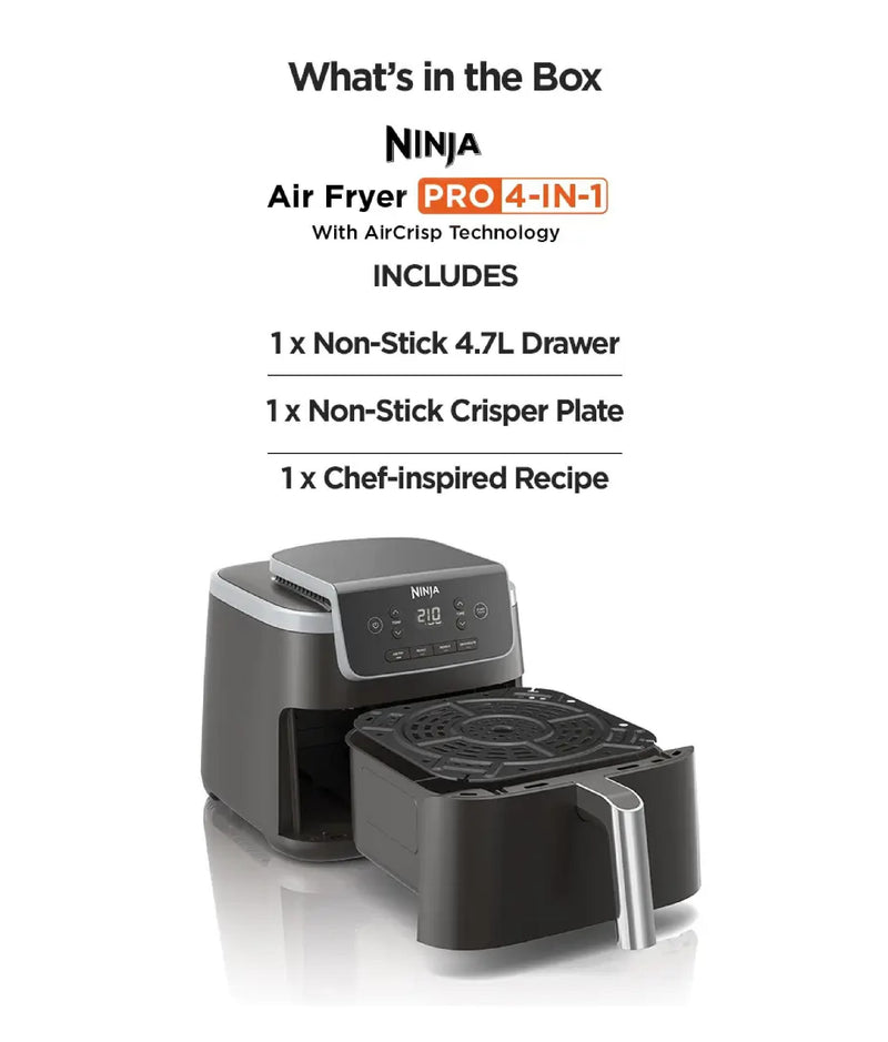 Ninja AF141 Air Fryer Pro 4.7L AirCrisp Technology with 4 Programmable Settings