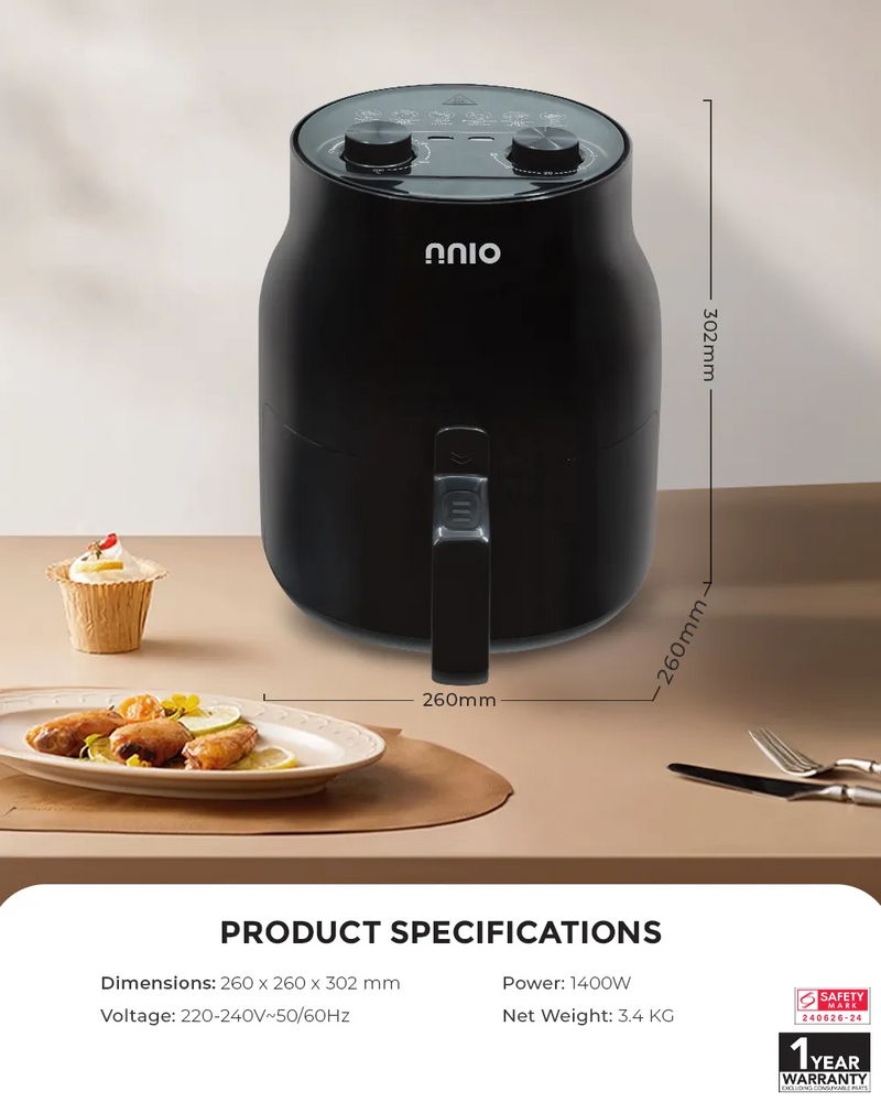 NNIO 4.5L Digital Air Fryer with 1400W Rapid Cooking