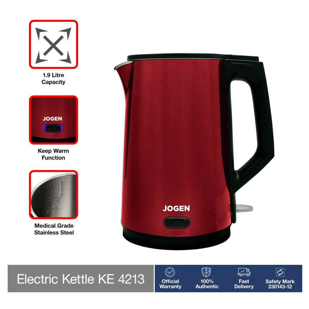 Jogen KE4213 1.9L Stainless Steel Electric Kettle with Quick Heat