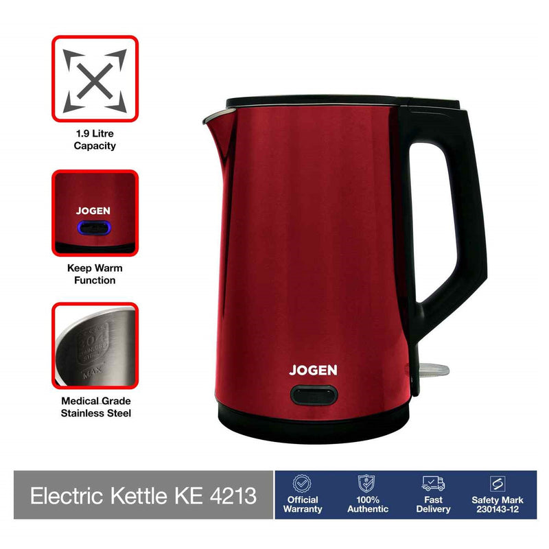 Jogen KE4213 1.9L Stainless Steel Electric Kettle with Quick Heat