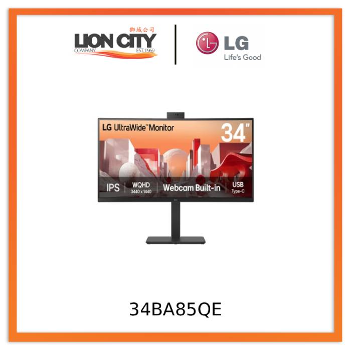 LG 34BA85QE 34'' UltraWide QHD Curved IPS Monitor with Built-in FHD webcam and USB Type-C™