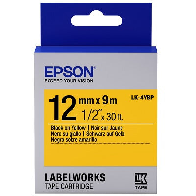 Epson LK-4YBP Black on Yellow Label Tape 12mm x 9m