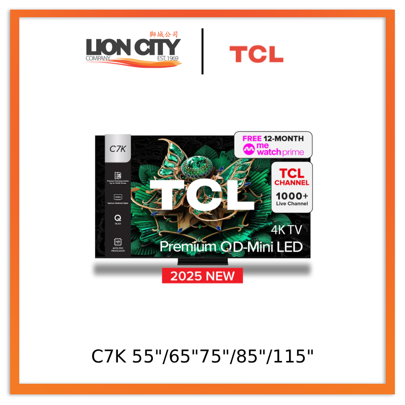 TCL C7K 4K Premium QD Mini-LED TV 55"/65"/75"/85" AI Smart Google TV