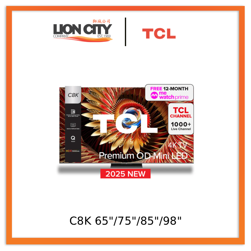 TCL C8K Premium QD-Mini LED 4k TV 65"/75"/85"/98" HDR 4500 nits AI Smart Google TV