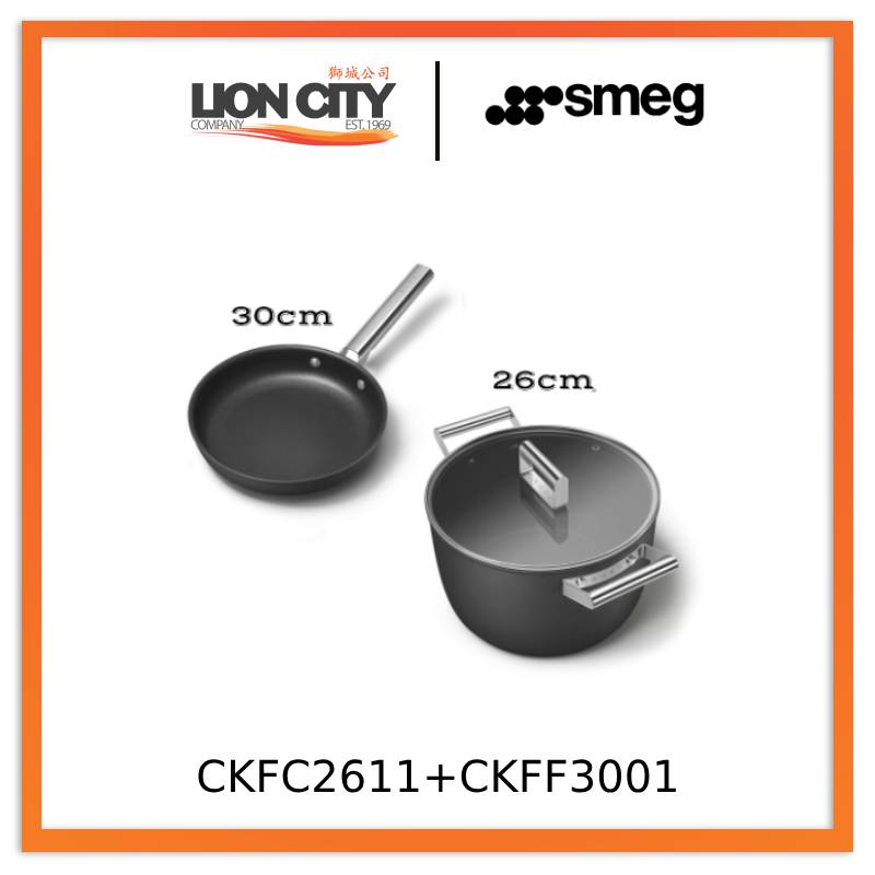 Smeg CKFC2611 30cm Frying Pan + CKFF3001 26cm Casserole with Lid - Lion City Company