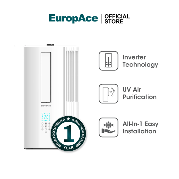 EuropAce EAC8EUV 8,000 BTU Inverter Casement Air Con UV Air Purification, 2 Ticks Inverter Technology