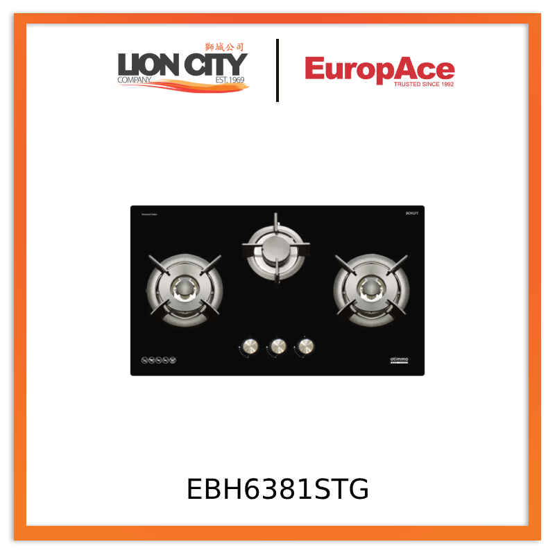 Europace EBH6381STG 80cm Built-In Gas Hob (3burner)