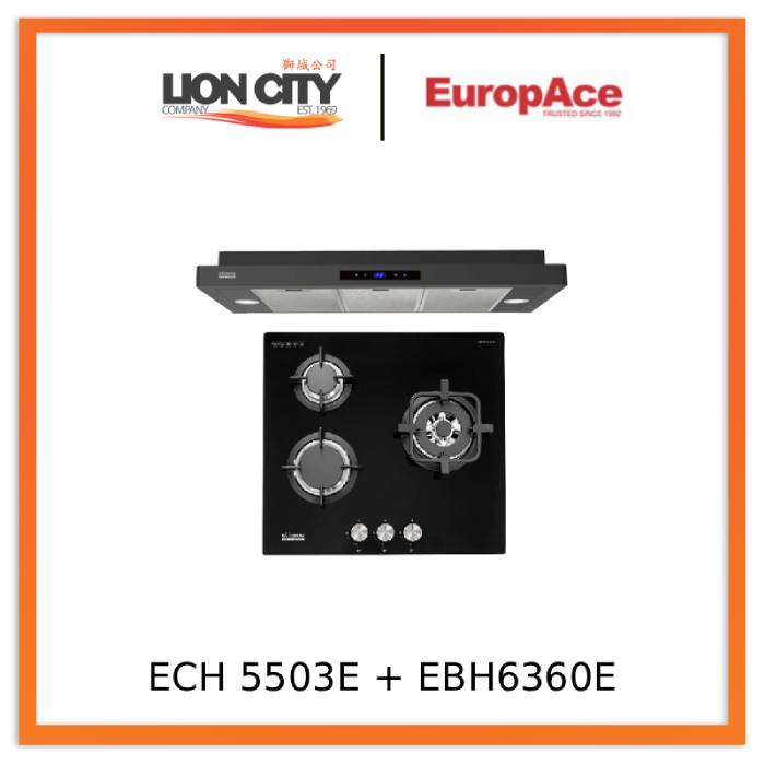 Europace ECH 5503EBK OTIMMO Slimline Hood 90CM + EuropAce EBH6360E LPG/TG 60cm Built-In Glass Gas Hob (3 burner)
