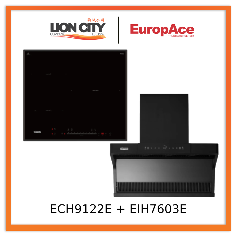 Europace ECH9122EBK 90cm 1200m3/h L-Shaped Hood with Dual Suction + EIH7603E 7 Series 60cm Induction Hob
