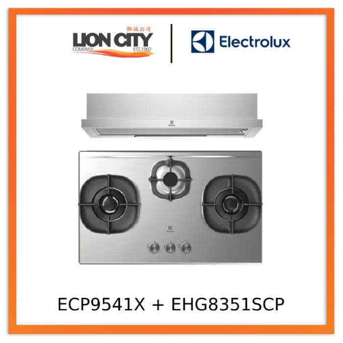 Electrolux ECP9541X 90cm UltimateTaste 300 pull-out extractor hood+EHG8351SCP (PUB) 82cm UltimateTaste 500 built-in gas hob with 3 cooking zones