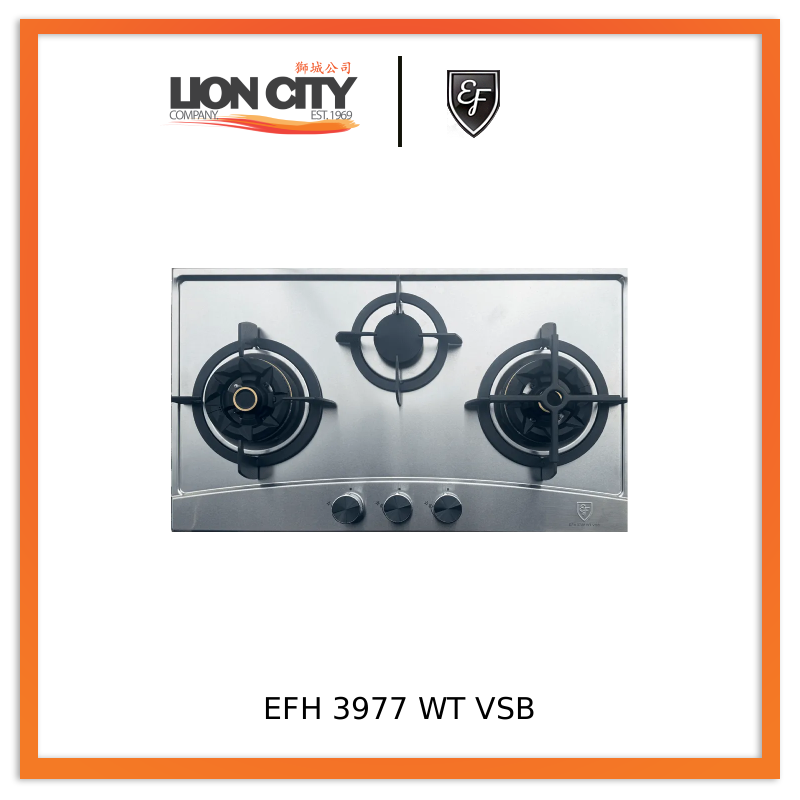 EF EFH 3977 WT VSB 86CM 3 Burner Gas Hob Stainless Steel EFH3977WT VSB