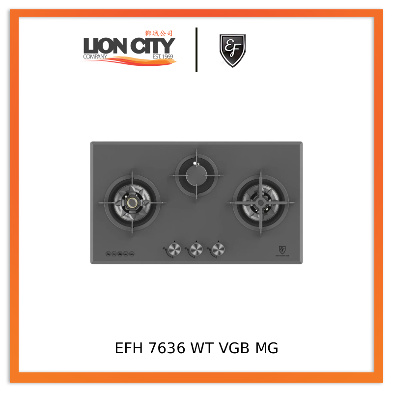 EF EFH 7636 WT VGB MG 78 cm 3 burners, Battery Ignition Matt Black Glass EFH7636WTVGBMG