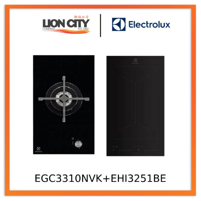 Electrolux EGC3310NVK 30cm 1-Burner Domino Gas Hob+EHI3251BE 30cm UltimateTaste 500 2-burner built-in induction hob
