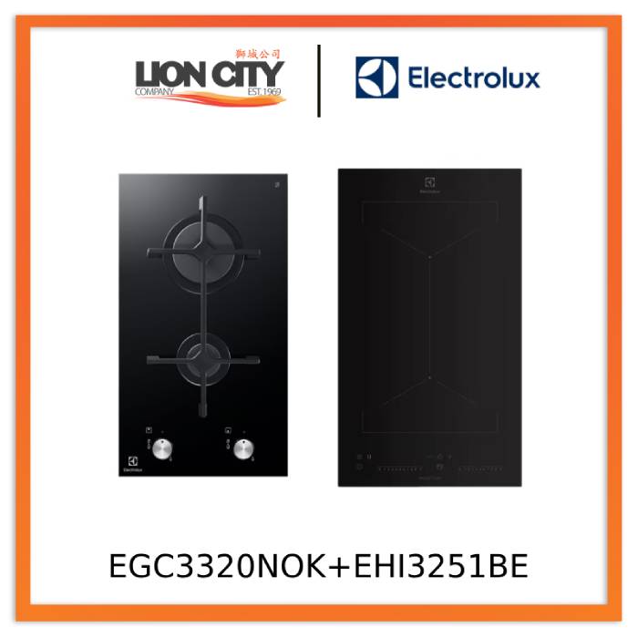 Electrolux EGC3320NOK 30cm UltimateTaste 300 built-in gas hob with 2 burners+EHI3251BE 30cm UltimateTaste 500 2-burner built-in induction hob