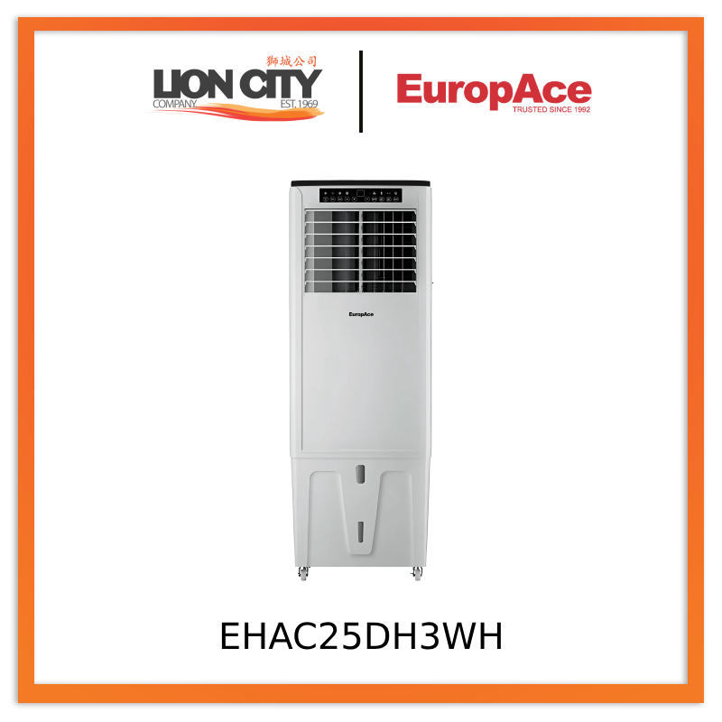 EuropAce EHAC25DH3WH 4-in-1 Hoseless Air Cooler w Air Con Compressor – True Hoseless Technology, 45% Energy Savings, 3 to 7x More Power (25K BTU of Cooling Power)