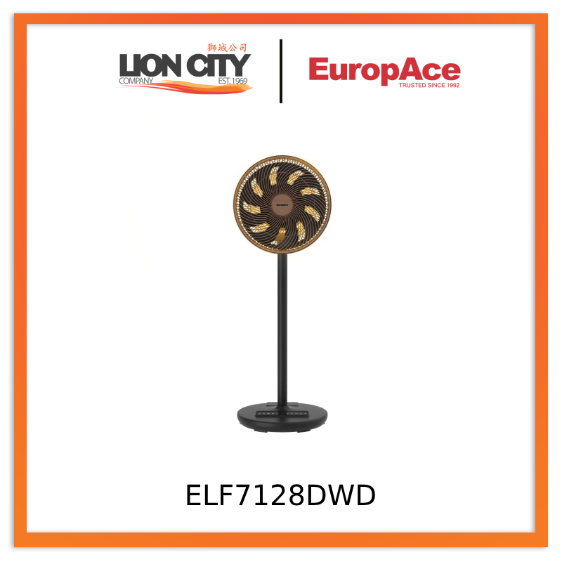Europace ELF7128DWH/ELF7128DWD 12” Portable DC High Velocity Fan w Ambient Light (Power Bank Compatible), 3D Oscillation, Easy Clean
