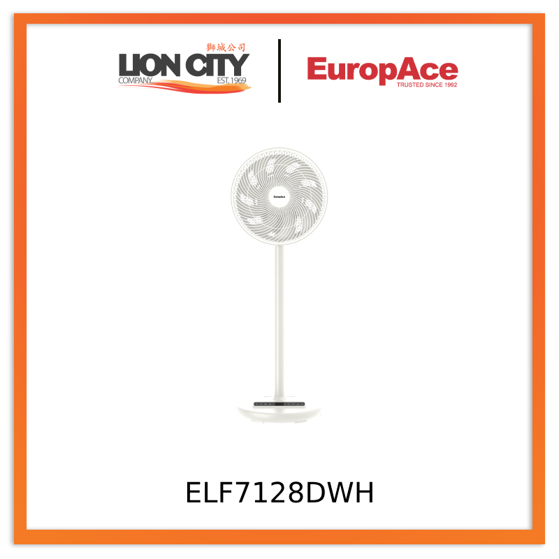 Europace ELF7128DWH/ELF7128DWD 12” Portable DC High Velocity Fan w Ambient Light (Power Bank Compatible), 3D Oscillation, Easy Clean