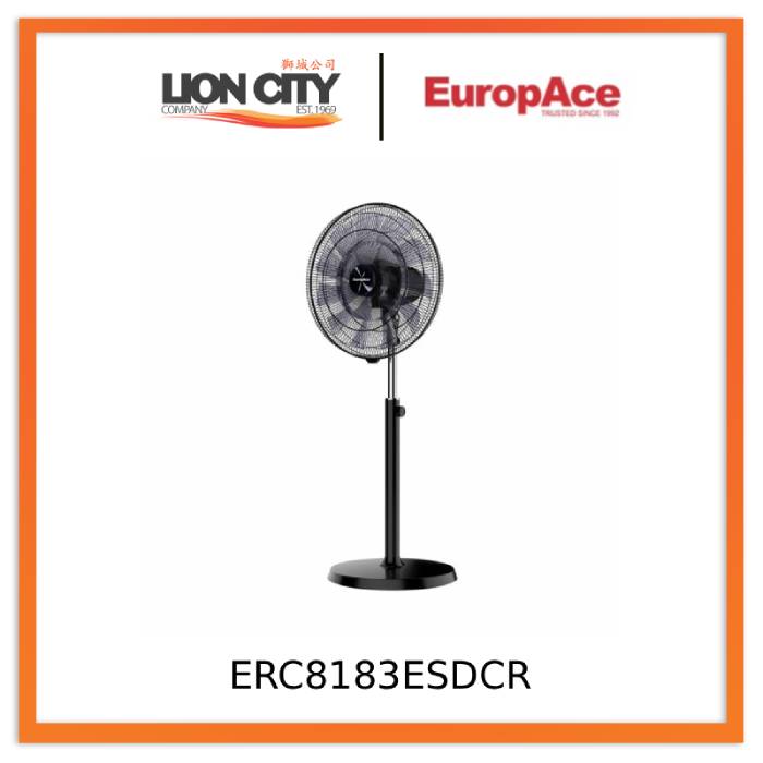 EuropAce ERC8183ESDCR 18-inch DC Circulator Stand Fan - Black