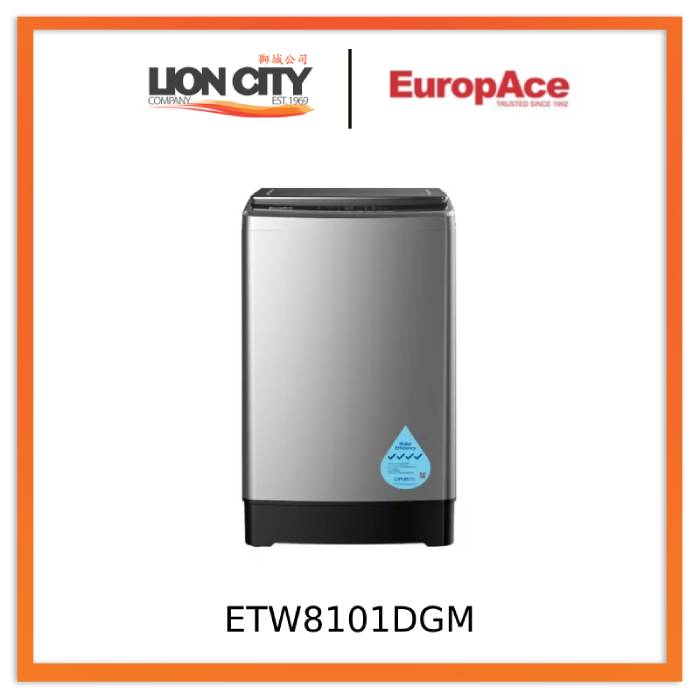 EuropAce ETW8101D 10KG Top Load Washer - Gun Metal ETW8101DGM