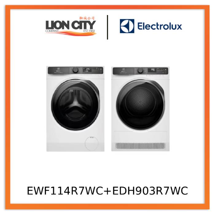 Electrolux EWF114R7WC Front Load Washing Machine 11kg + Electrolux EDH903R7WC 9kg UltimateCare 700 Heat Pump Dryer