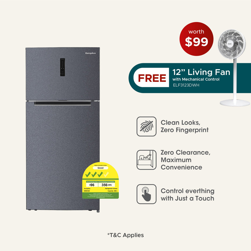 EuropAce 480L Top Mount Refrigerator ER5512EGY