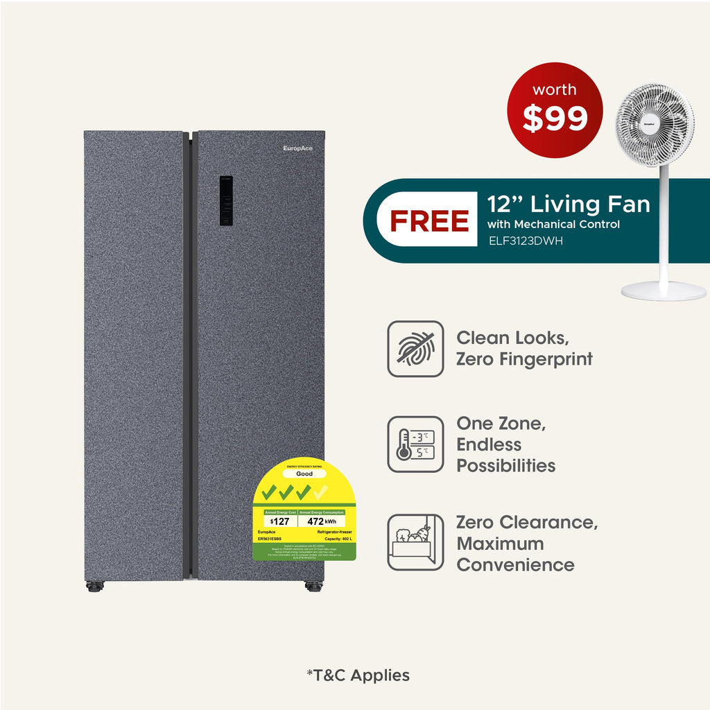 EuropAce 595L Side by Side Refrigerator ER5631ESBSGY