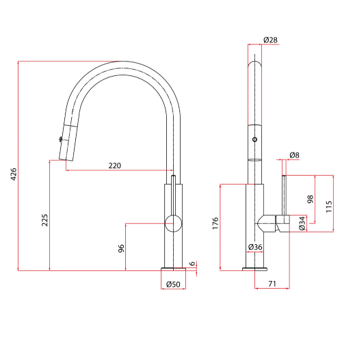 Rubine Inox Pull-Out Spray Sink Mixer/Cold Tap Inox 7743PS BK