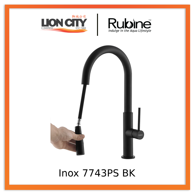 Rubine Inox Pull-Out Spray Sink Mixer/Cold Tap Inox 7743PS BK