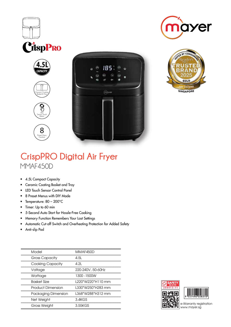Mayer CrispPRO 4.5L Digital Air Fryer with Ceramic Basket
