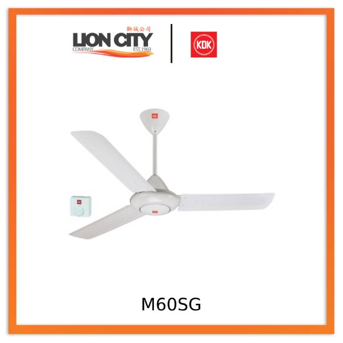 KDK M60SG White/Black 3 Blade Ceiling Fan 150cm