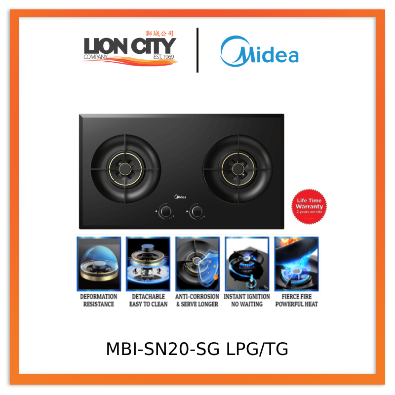 Midea MBI-SN20 TG/LPG 2-burner Tempered Glass Gas Hob PUB GAS / LPG GAS