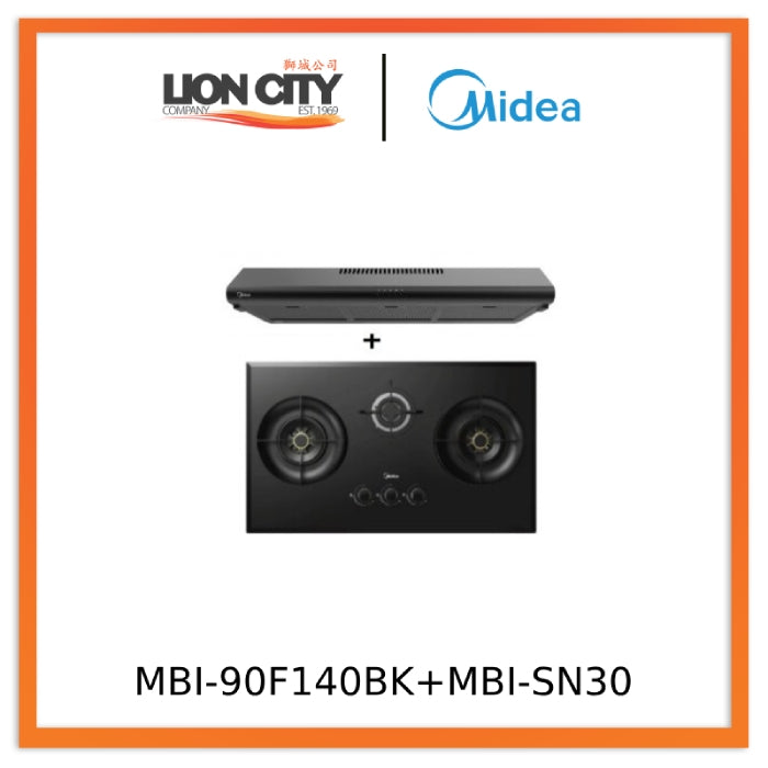 Midea MBI-90F140BK 90cm Slimline Hood + Midea MBI-SN30 (GL) 88cm Glass Gas Hob