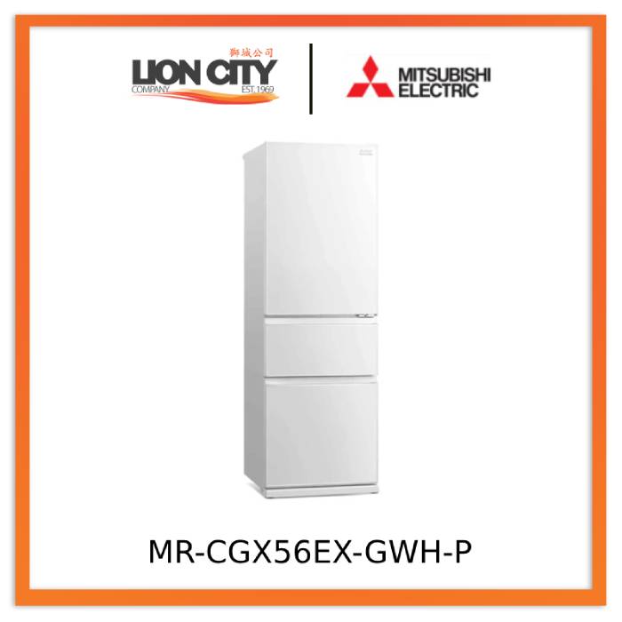Mitsubishi Electric MR-CGX56EX-GWH-P/GBK-P 450L 3-Door Fridge