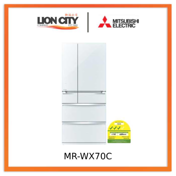 Mitsubishi MR-WX70C White/Brown 6 Door Fridge