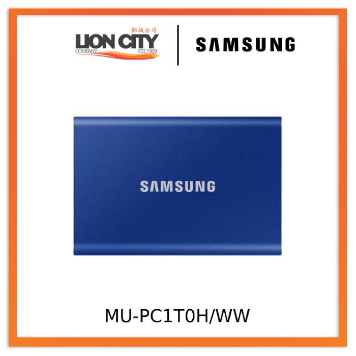Samsung MU-PC1T0H/WW Portable SSD T7 USB 3.2 1TB (Indigo Blue) - Lion City Company