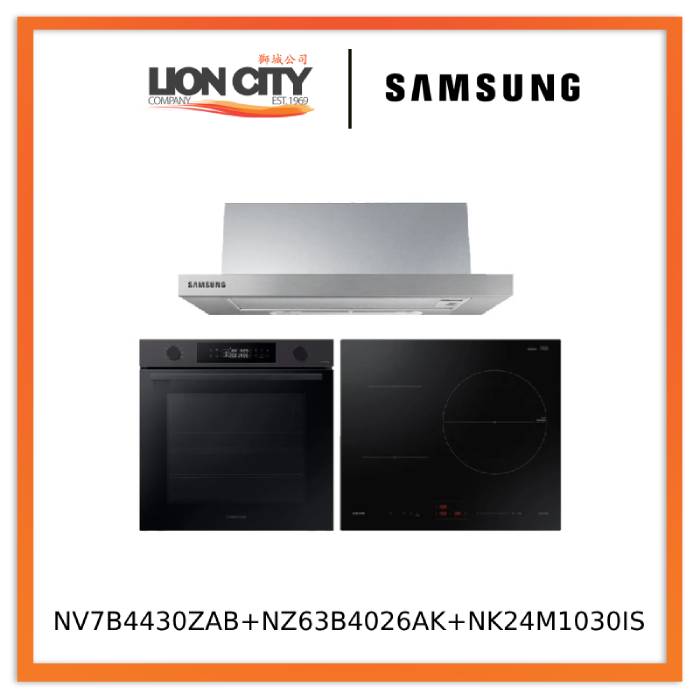Samsung NV7B4430ZAB 76L Built-in Oven + NZ63B4026AK 60cm Induction Hob + NK24M1030IS 60cm Telescopic Hood