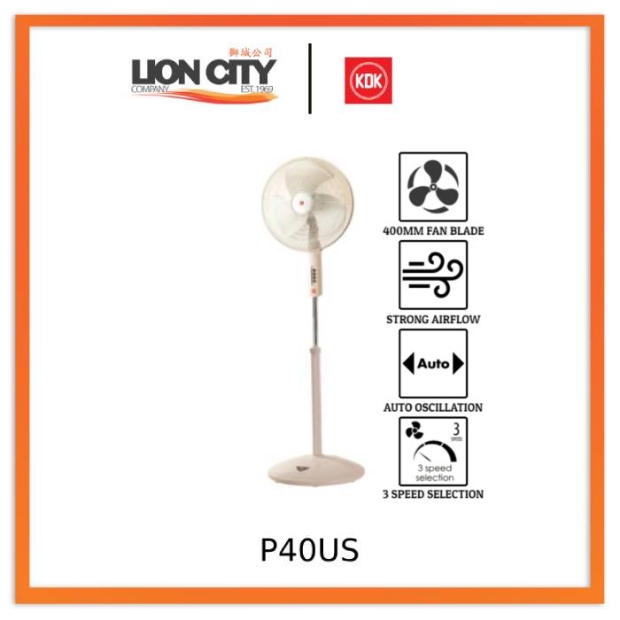 KDK P40US 16" 40cm 3-speed Stand Fan with Metal Blade (CH, WH, GL)