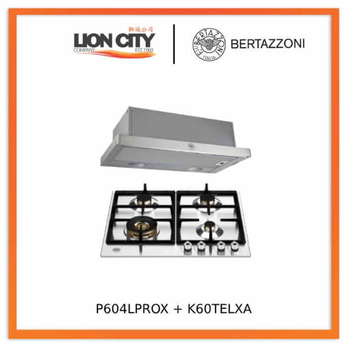 Bertazzoni P604LPROX/NE 60cm Gas Hob + K60TELXA Telescopic Hood