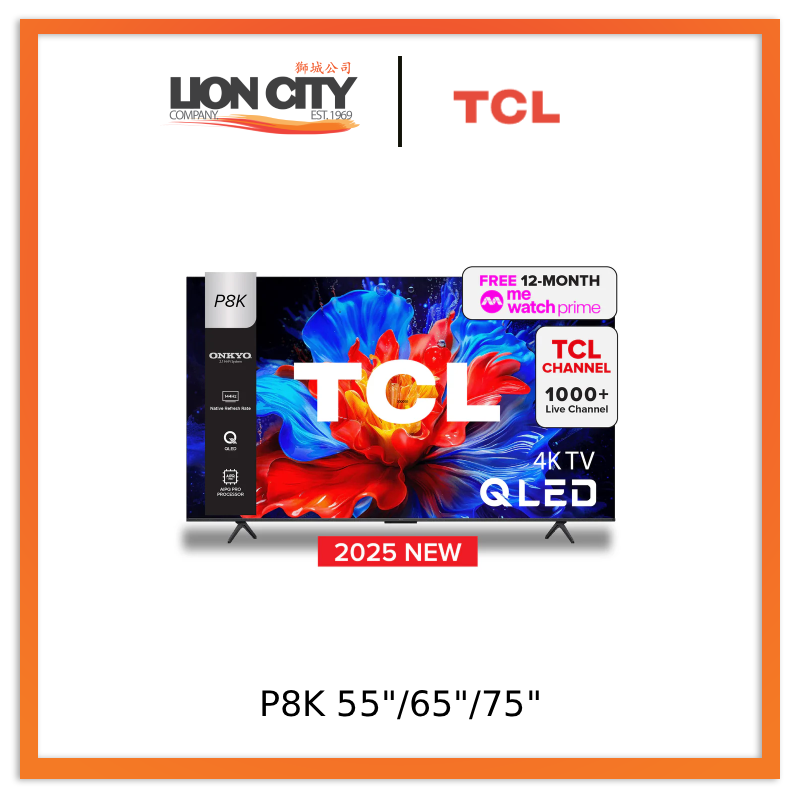 TCL P8K QLED TV 55"/65"/75" 144Hz Native Refresh Rate AI Smart Google TV