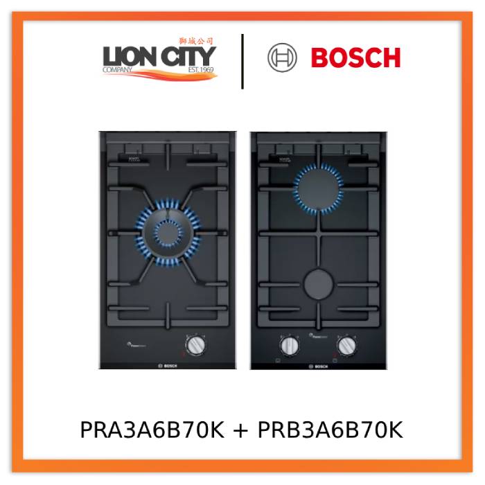 Bosch PRA3A6B70K Series 8 Domino gas hob 30 cm Ceramic, Black+Bosch PRB3A6B70K Series 8 Domino gas hob 30 cm Ceramic, Black