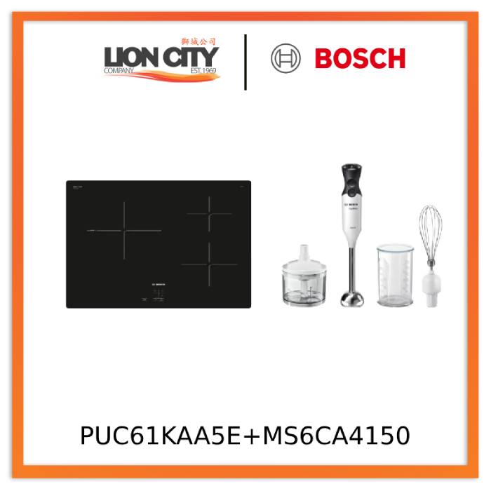Bosch PUC61KAA5E Series 2 Induction hob 60 cm Black, Surface mount without frame + MS6CA4150 Hand blender ErgoMixx 800 W White, anthracite