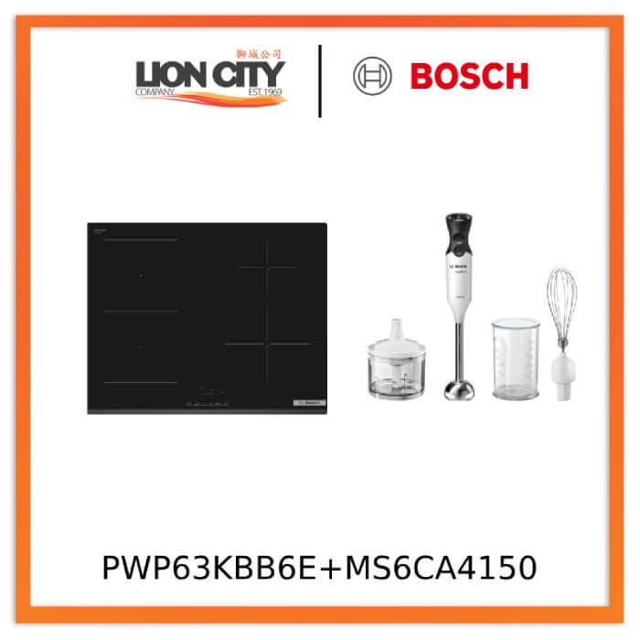 Bosch PWP63KBB6E Series 4 Induction hob 60 cm Black, surface mount without frame + MS6CA4150 Hand blender ErgoMixx 800 W White, anthracite