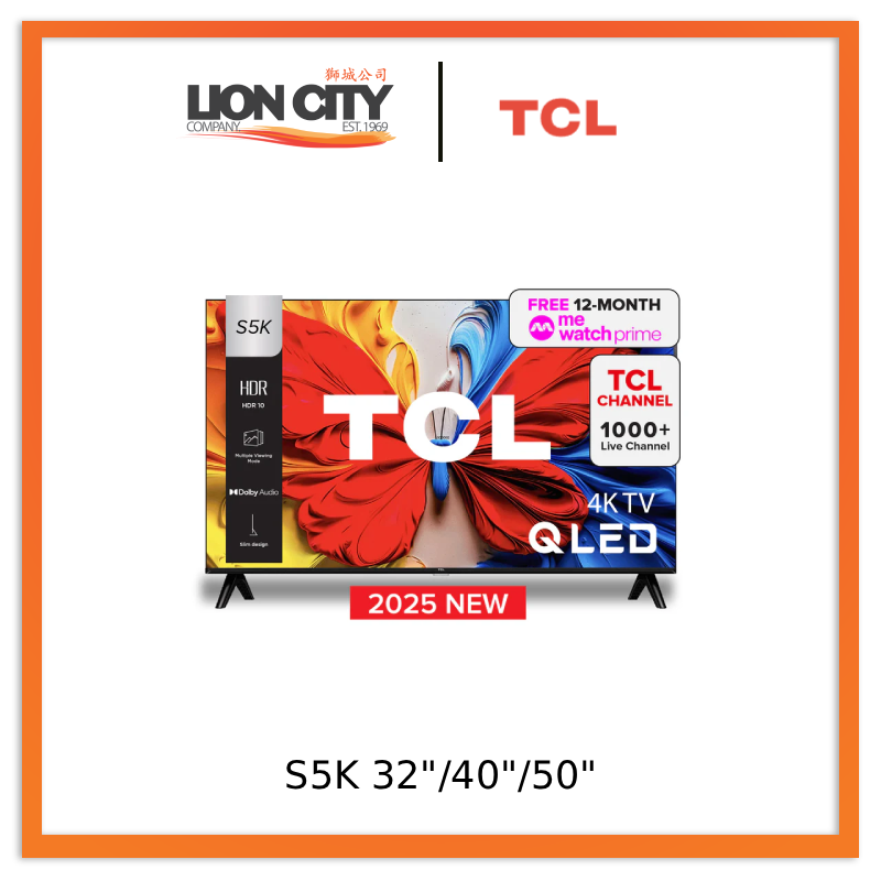 TCL S5K QLED TV 32"/40"/50 Inch Dolby Audio HDR 10 AI Smart 2K Google TV