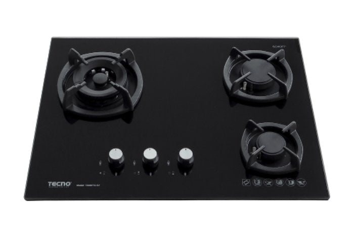TECNO T 6000TGSV BK/CGY 3-Burner 65cm Glass Cooker Hob with Inferno Wok Burner Technology